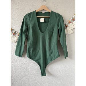 Free People Intimately Close Call Hunter Green Duo Thong Bodysuit Basics NWT M